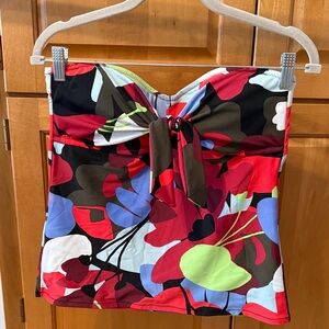 Bar III Red Black Floral Tankini Top Only. with Blue and Green Accents